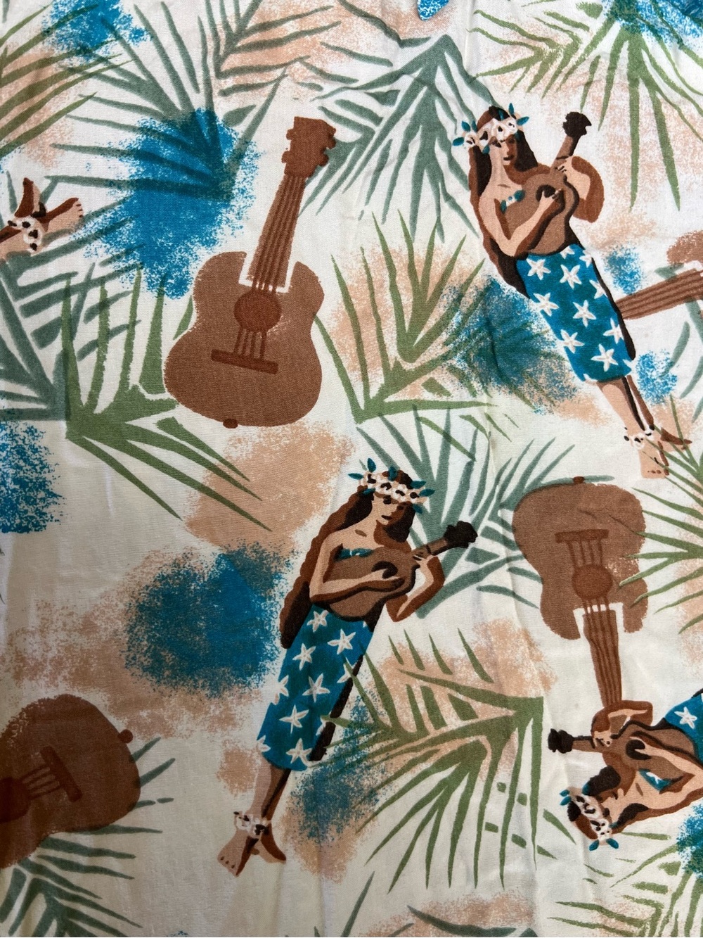 VTG AVANTI Hawaiian Aloha Rayon Shirt Ukulele Guitar Hula Girl Classic USA-Made